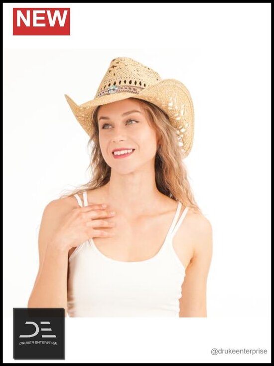 Natural Straw Cowboy Hat with Shapeable Brim for Women Men main image 3
